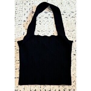 NBD Revolve Womens M Black Ribbed Yvette Halter Top Knit Cropped